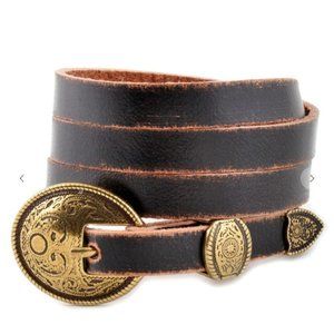 Black Genuine Leather Skinny Western Belt
